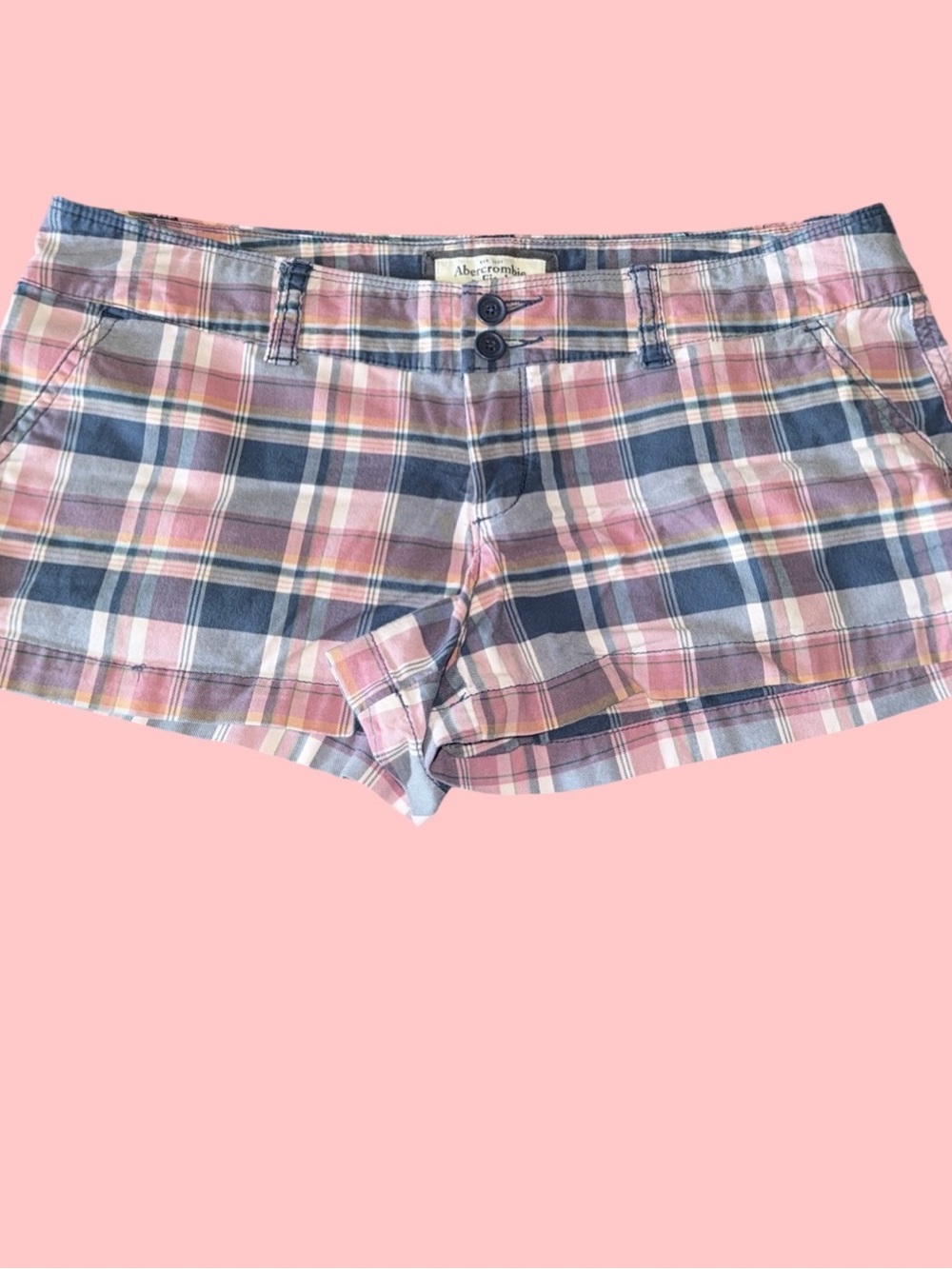 Abercrombie & Fitch Pink and Blue Plaid Cotton Bermuda Shorts